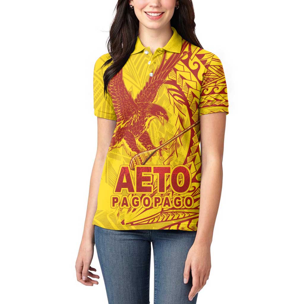 Samoa Pago Pago Aeto Women Polo Shirt Wingstyle Red-Gold Color - Polynesian Pride