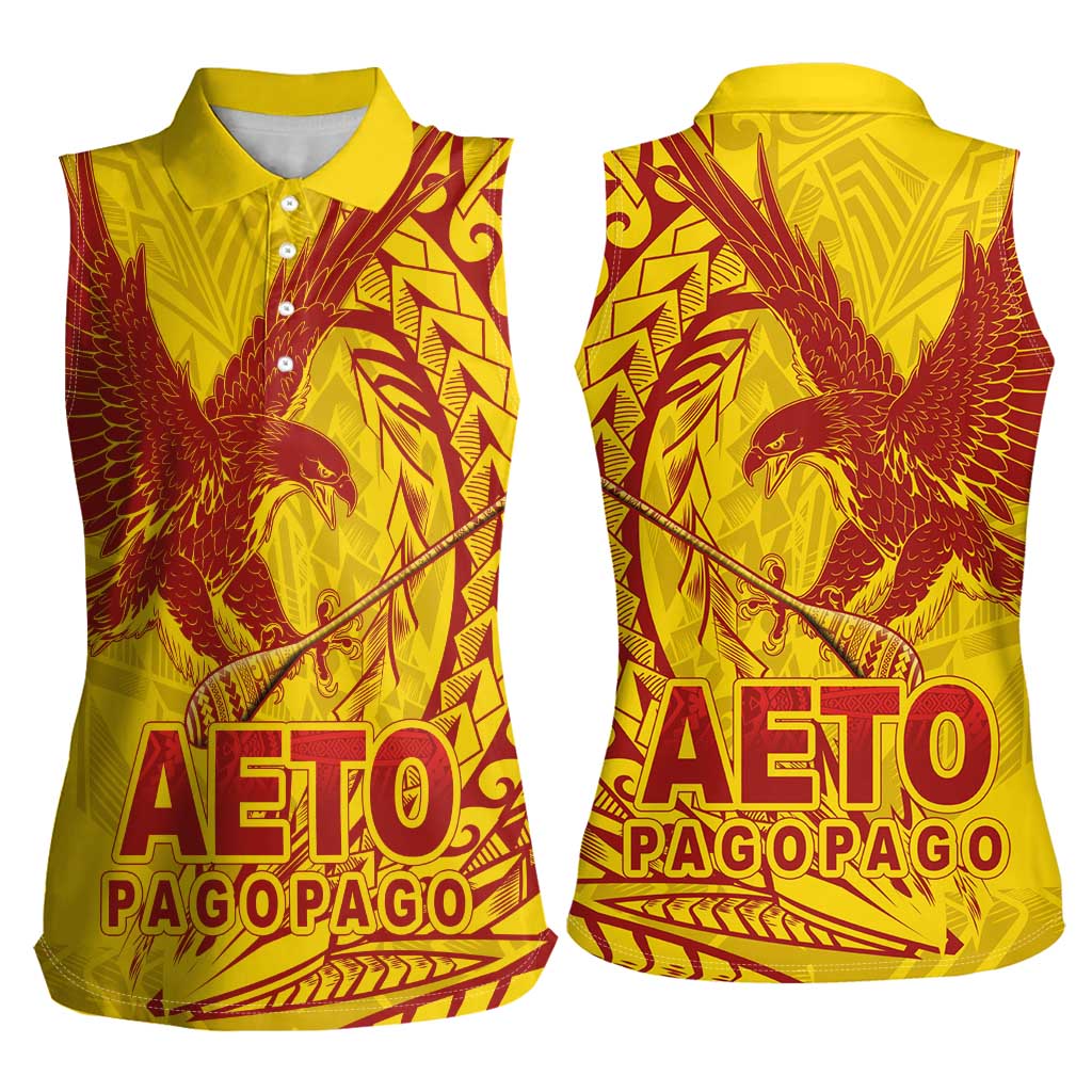 Samoa Pago Pago Aeto Women Sleeveless Polo Shirt Wingstyle Red-Gold Color - Polynesian Pride
