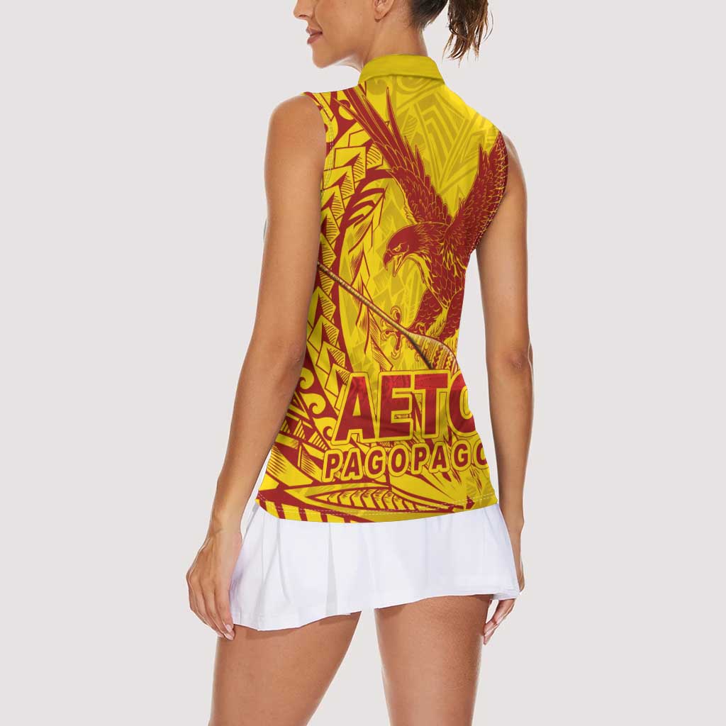 Samoa Pago Pago Aeto Women Sleeveless Polo Shirt Wingstyle Red-Gold Color - Polynesian Pride