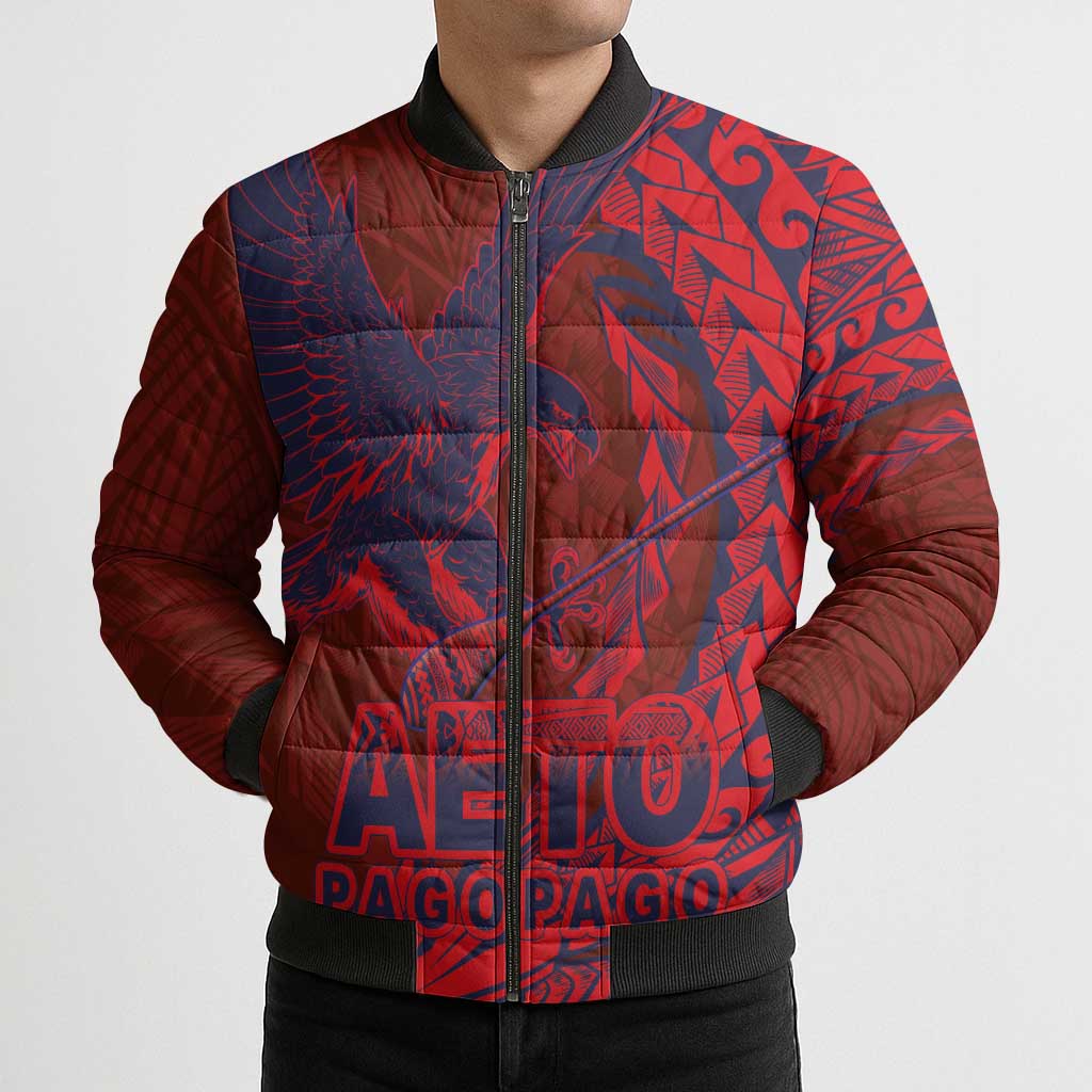 Samoa Pago Pago Aeto Bomber Puffer Jacket Wingstyle Red-Blue Color - Polynesian Pride