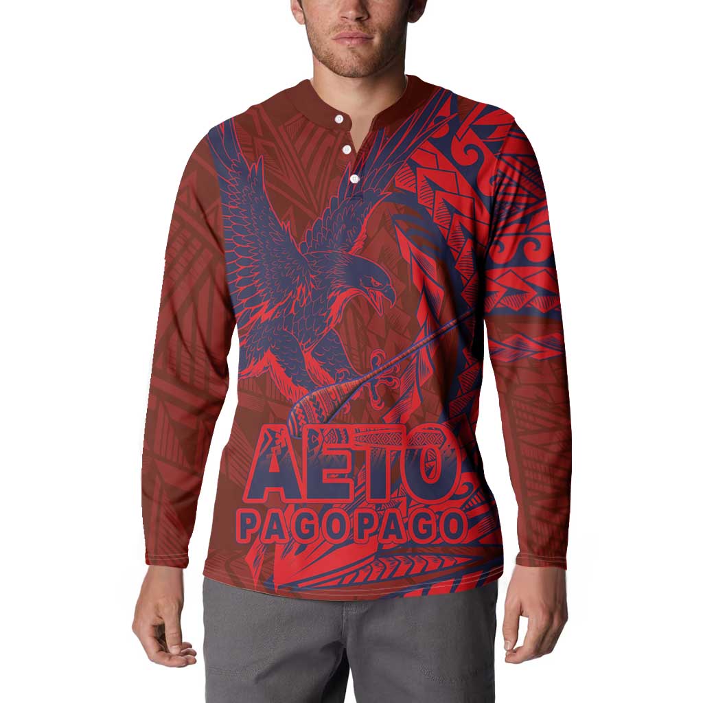 Samoa Pago Pago Aeto Button Sweatshirt Wingstyle Red-Blue Color - Polynesian Pride