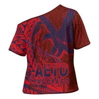 Samoa Pago Pago Aeto Cross Shoulder Shirt Wingstyle Red-Blue Color - Polynesian Pride