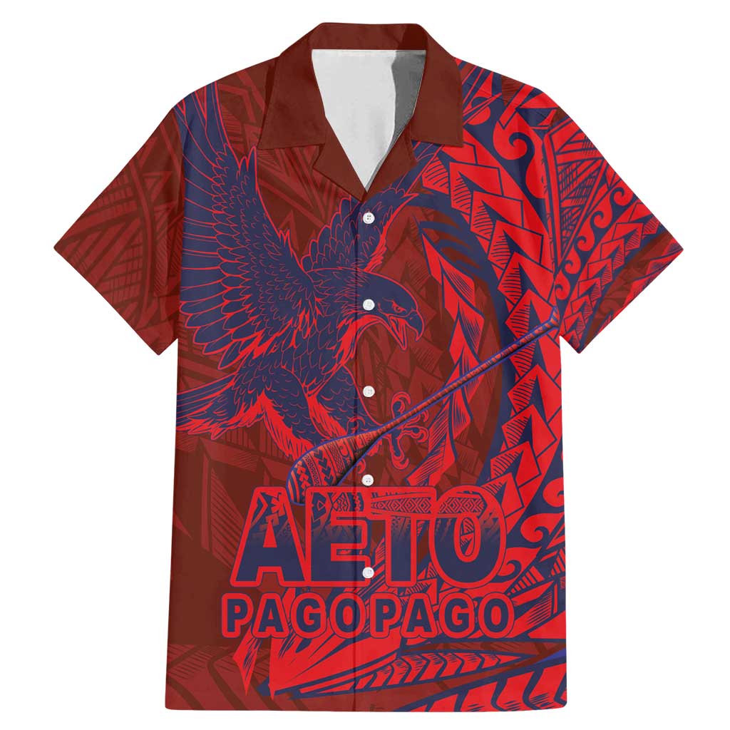 Samoa Pago Pago Aeto Family Matching Mermaid Dress and Hawaiian Shirt Wingstyle Red-Blue Color - Polynesian Pride