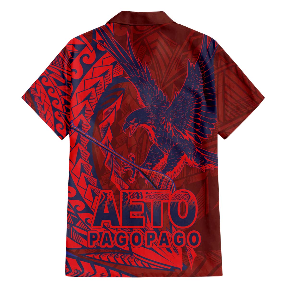 Samoa Pago Pago Aeto Family Matching Off The Shoulder Long Sleeve Dress and Hawaiian Shirt Wingstyle Red-Blue Color - Polynesian Pride