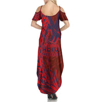 Samoa Pago Pago Aeto Family Matching Summer Maxi Dress and Hawaiian Shirt Wingstyle Red-Blue Color - Polynesian Pride