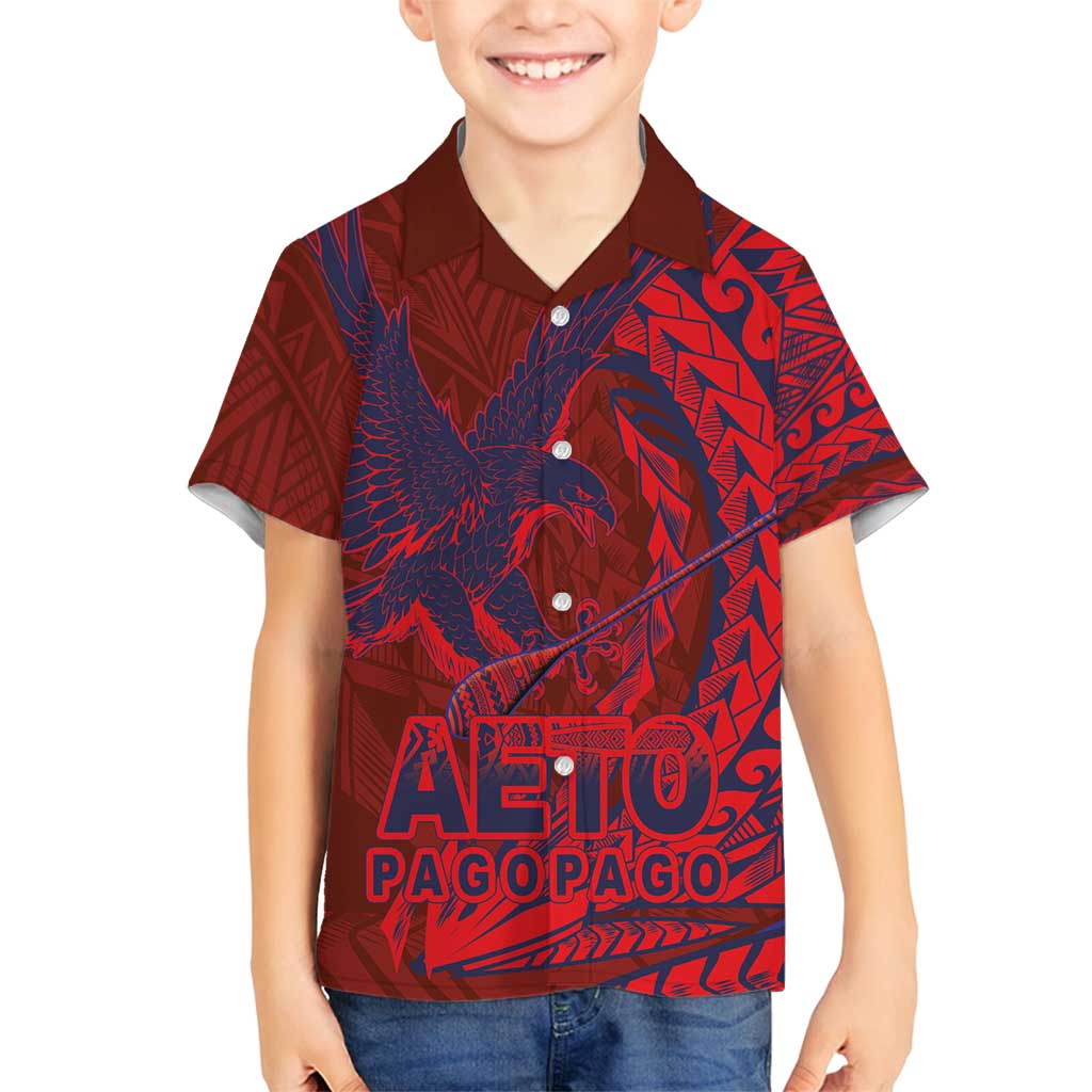 Samoa Pago Pago Aeto Family Matching Summer Maxi Dress and Hawaiian Shirt Wingstyle Red-Blue Color - Polynesian Pride
