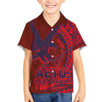 Samoa Pago Pago Aeto Family Matching Summer Maxi Dress and Hawaiian Shirt Wingstyle Red-Blue Color - Polynesian Pride