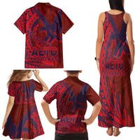 Samoa Pago Pago Aeto Family Matching Tank Maxi Dress and Hawaiian Shirt Wingstyle Red-Blue Color - Polynesian Pride