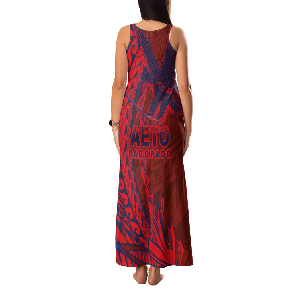 Samoa Pago Pago Aeto Family Matching Tank Maxi Dress and Hawaiian Shirt Wingstyle Red-Blue Color - Polynesian Pride
