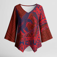 Samoa Pago Pago Aeto Kimono Sleeve Blouse Wingstyle Red-Blue Color - Polynesian Pride