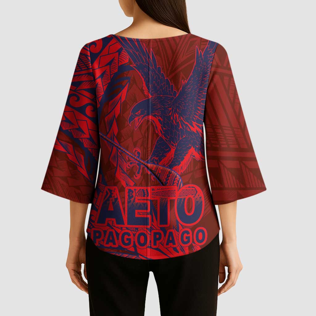 Samoa Pago Pago Aeto Kimono Sleeve Blouse Wingstyle Red-Blue Color - Polynesian Pride