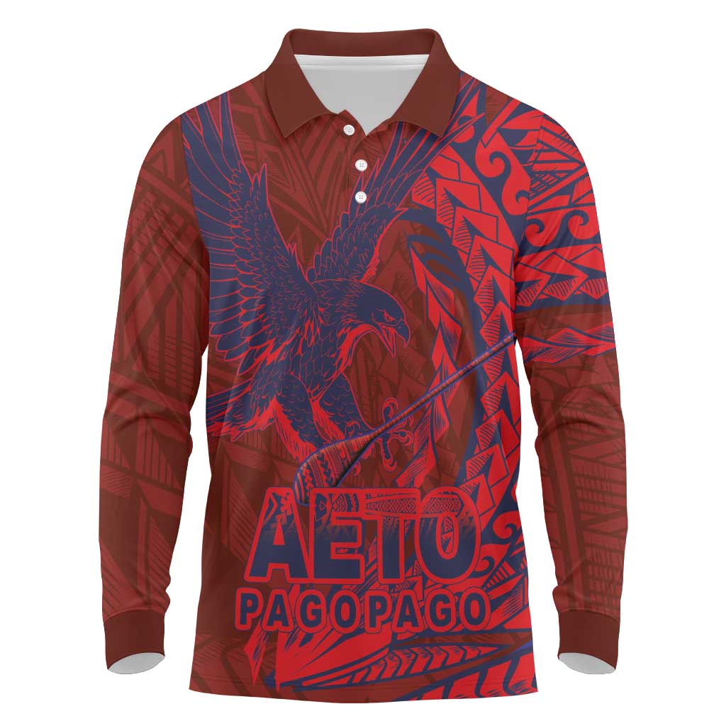 Samoa Pago Pago Aeto Long Sleeve Polo Shirt Wingstyle Red-Blue Color - Polynesian Pride
