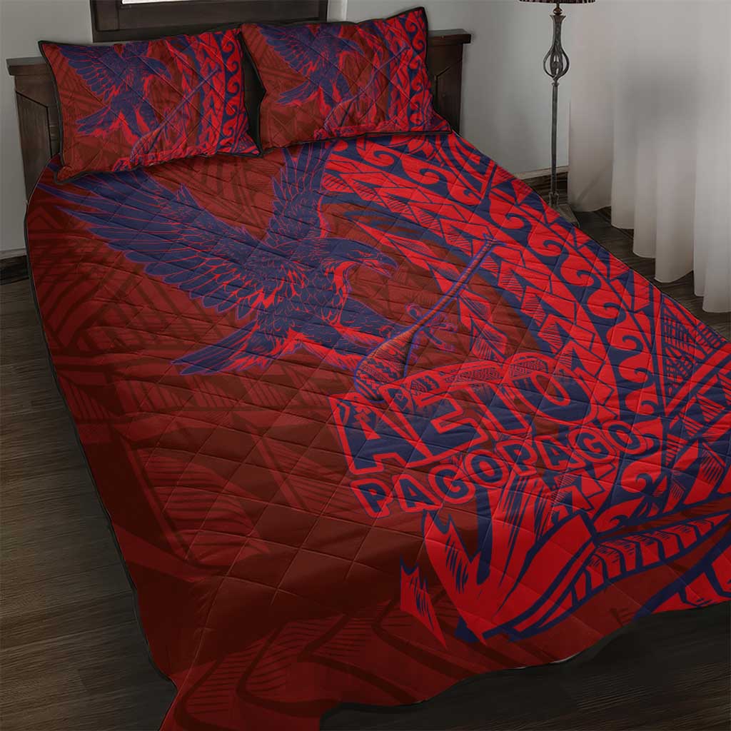 American Samoa Pago Pago Aeto Quilt Bed Set Wingstyle Red-Blue Color LT03 Red - Polynesian Pride