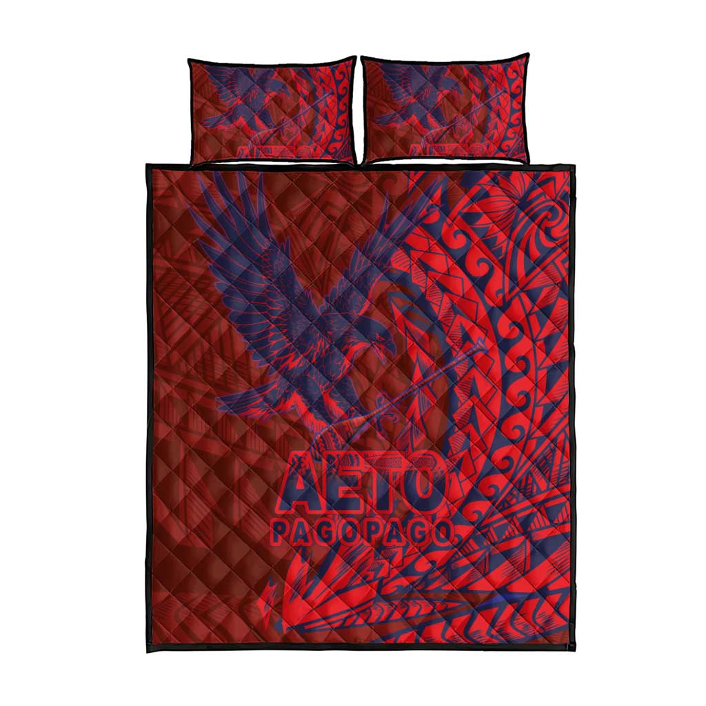 American Samoa Pago Pago Aeto Quilt Bed Set Wingstyle Red-Blue Color LT03 - Polynesian Pride