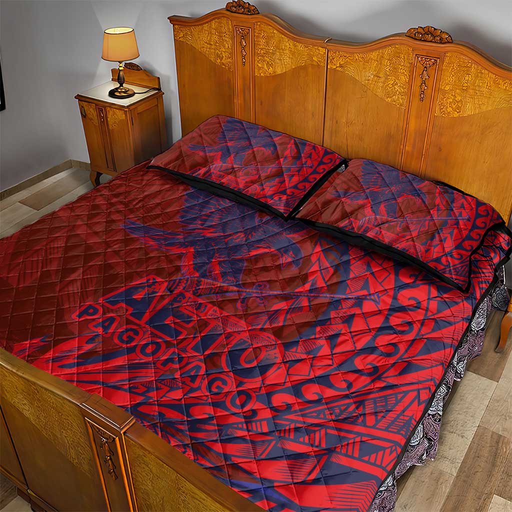 American Samoa Pago Pago Aeto Quilt Bed Set Wingstyle Red-Blue Color LT03 - Polynesian Pride