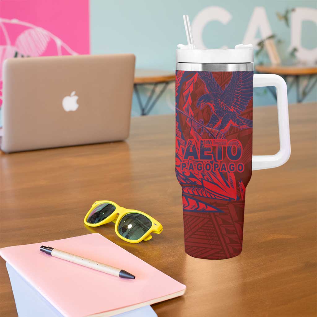 American Samoa Pago Pago Aeto Tumbler With Handle Wingstyle Red-Blue Color LT03 - Polynesian Pride