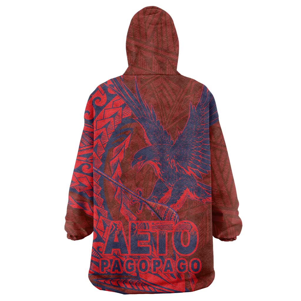 Samoa Pago Pago Aeto Wearable Blanket Hoodie Wingstyle Red-Blue Color - Polynesian Pride