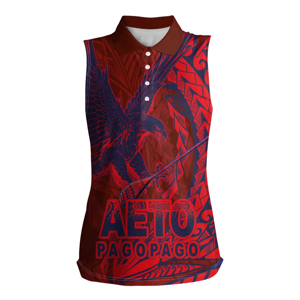 Samoa Pago Pago Aeto Women Sleeveless Polo Shirt Wingstyle Red-Blue Color - Polynesian Pride