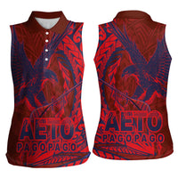 Samoa Pago Pago Aeto Women Sleeveless Polo Shirt Wingstyle Red-Blue Color - Polynesian Pride