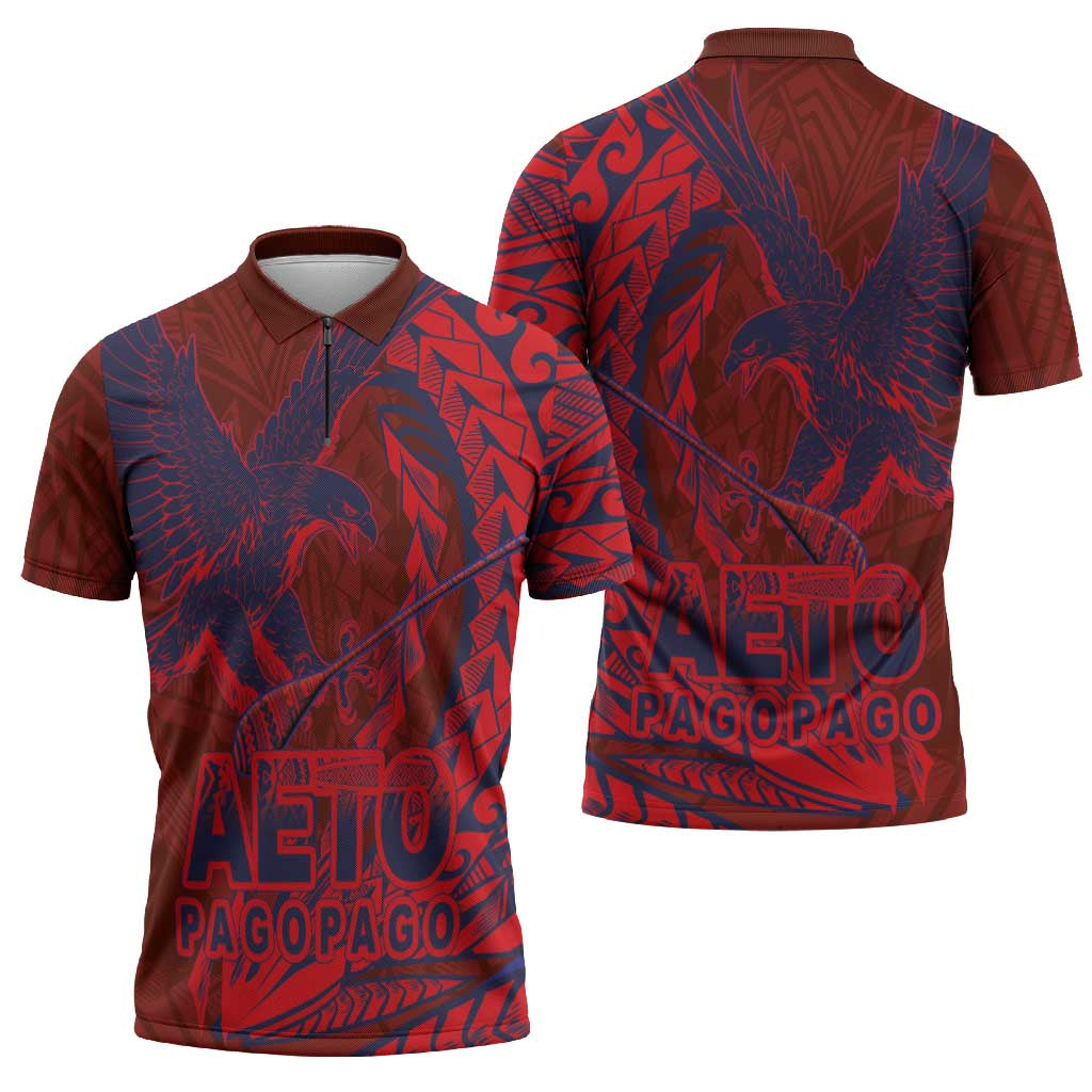 Samoa Pago Pago Aeto Zipper Polo Shirt Wingstyle Red-Blue Color - Polynesian Pride