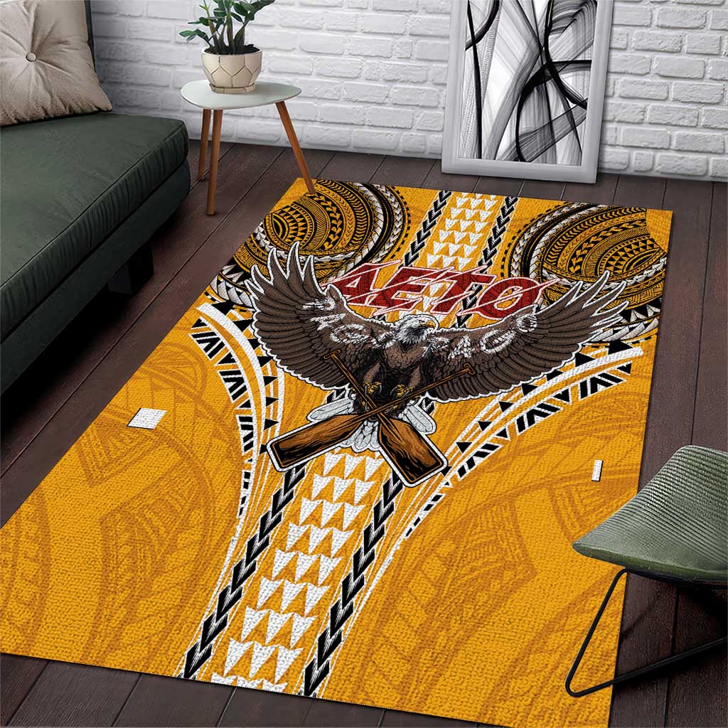 American Samoa Pago Pago Aeto Area Rug Bald Eagle with Polynesian Art Tattoos LT03 Yellow - Polynesian Pride