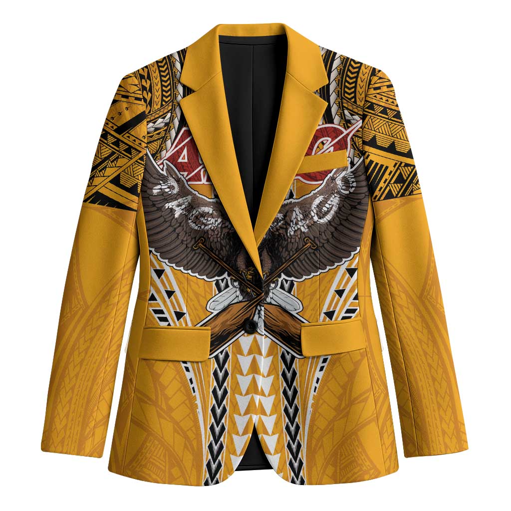 American Samoa Pago Pago Aeto Blazer Bald Eagle with Polynesian Art Tattoos LT03 Unisex Yellow - Polynesian Pride