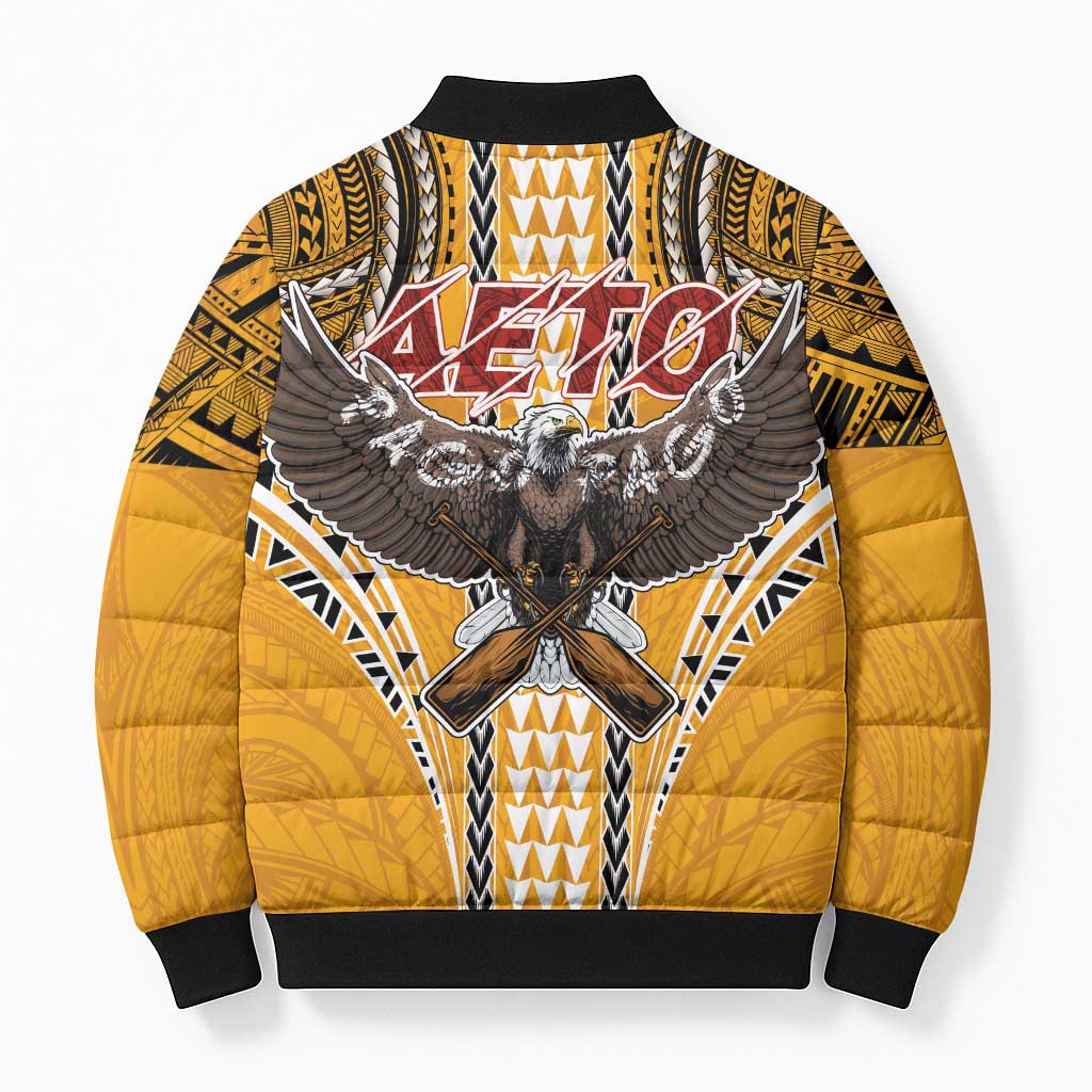 Samoa Pago Pago Aeto Bomber Puffer Jacket Bald Eagle with Polynesian Art Tattoos - Polynesian Pride