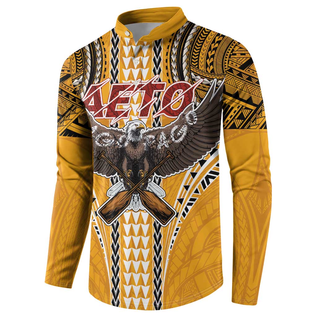 Samoa Pago Pago Aeto Button Sweatshirt Bald Eagle with Polynesian Art Tattoos - Polynesian Pride