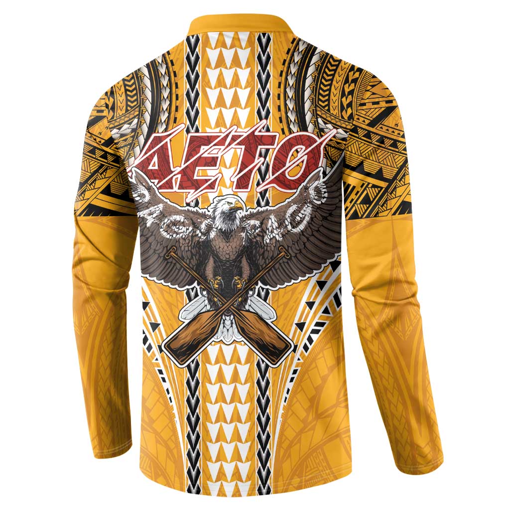 Samoa Pago Pago Aeto Button Sweatshirt Bald Eagle with Polynesian Art Tattoos - Polynesian Pride