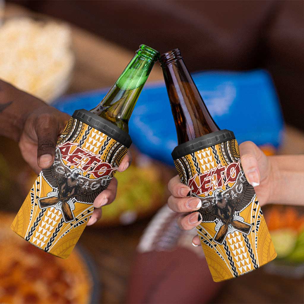 Samoa Pago Pago Aeto 4 in 1 Can Cooler Tumbler Bald Eagle with Polynesian Art Tattoos - Polynesian Pride