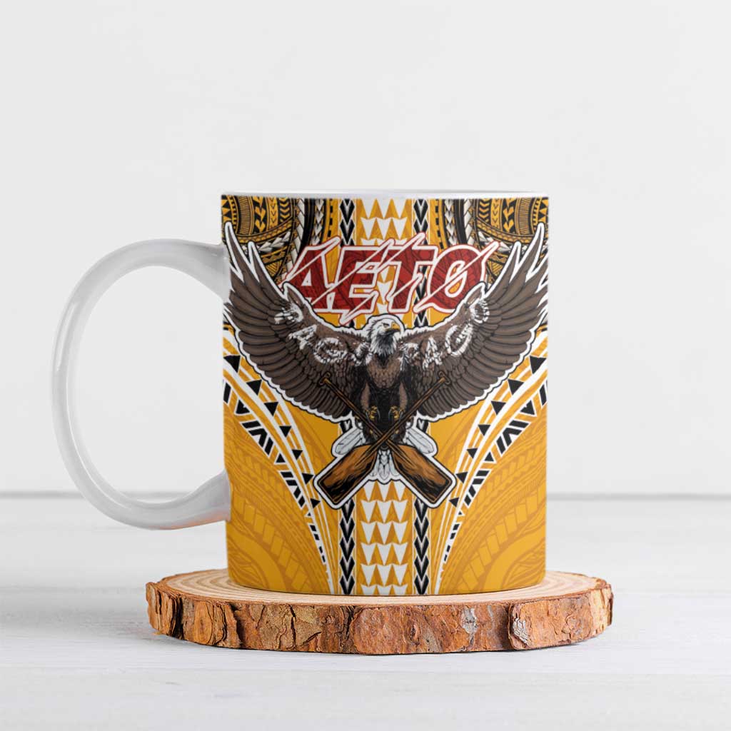 Samoa Pago Pago Aeto Ceramic Mug Bald Eagle with Polynesian Art Tattoos - Polynesian Pride