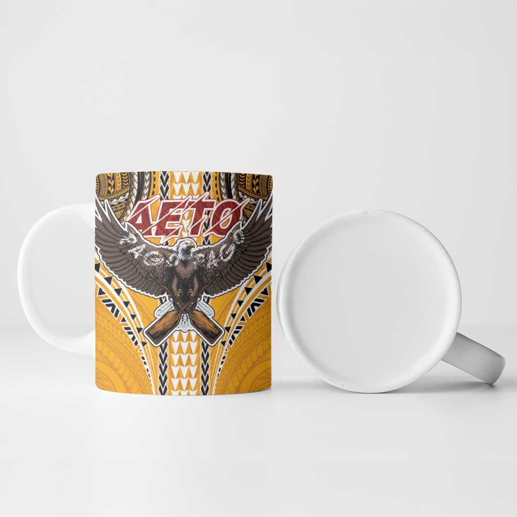 Samoa Pago Pago Aeto Ceramic Mug Bald Eagle with Polynesian Art Tattoos - Polynesian Pride