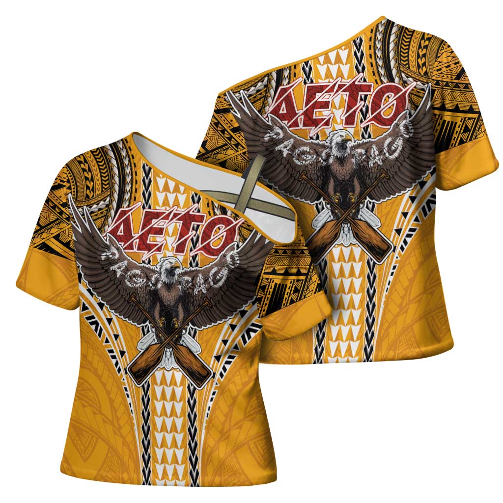 Samoa Pago Pago Aeto Cross Shoulder Shirt Bald Eagle with Polynesian Art Tattoos - Polynesian Pride