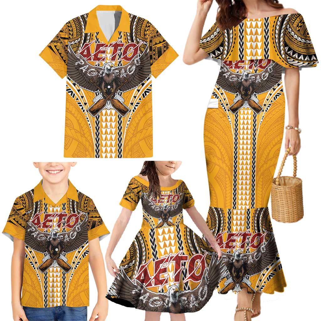 Samoa Pago Pago Aeto Family Matching Mermaid Dress and Hawaiian Shirt Bald Eagle with Polynesian Art Tattoos - Polynesian Pride