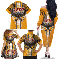 Samoa Pago Pago Aeto Family Matching Off The Shoulder Long Sleeve Dress and Hawaiian Shirt Bald Eagle with Polynesian Art Tattoos - Polynesian Pride