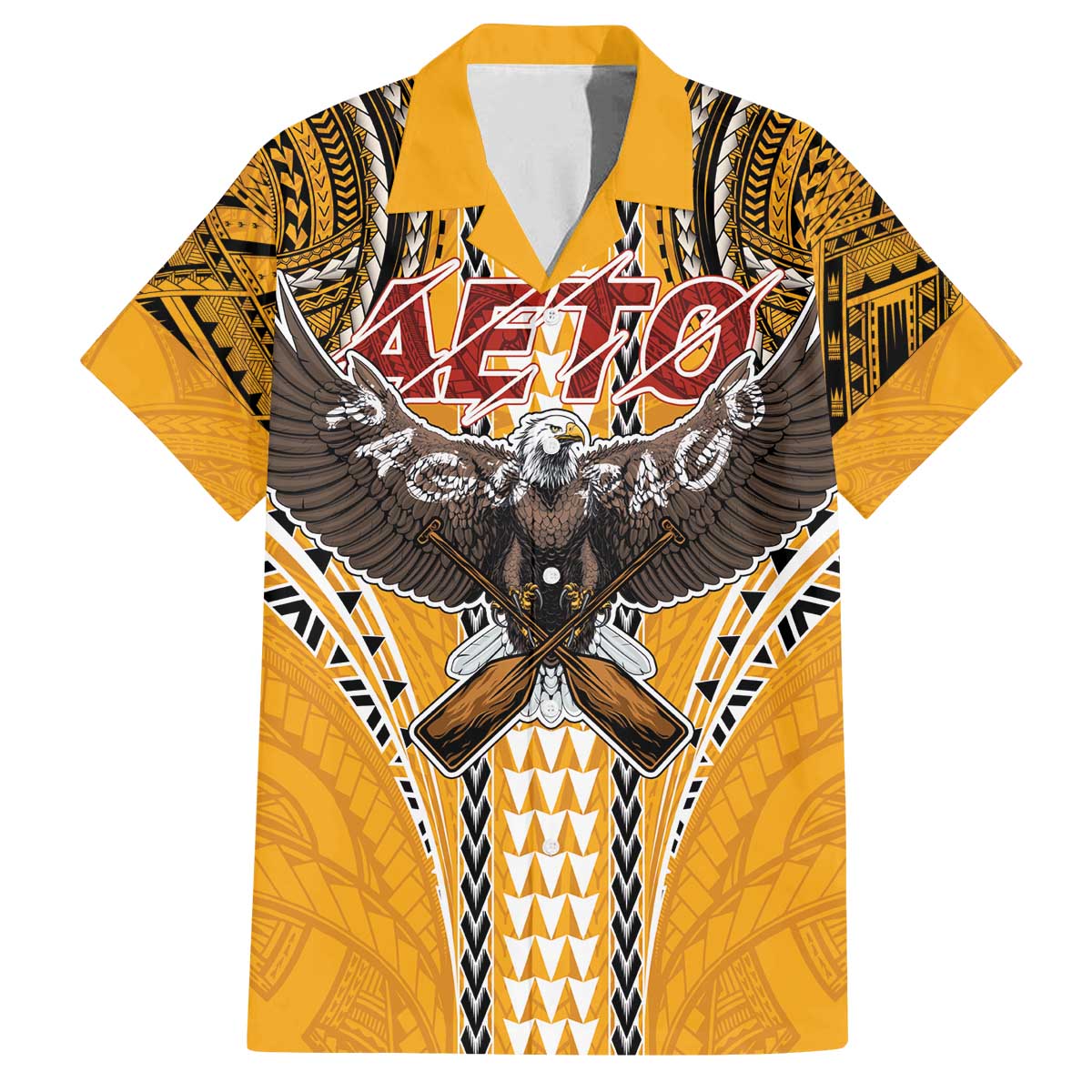 Samoa Pago Pago Aeto Family Matching Off The Shoulder Long Sleeve Dress and Hawaiian Shirt Bald Eagle with Polynesian Art Tattoos - Polynesian Pride