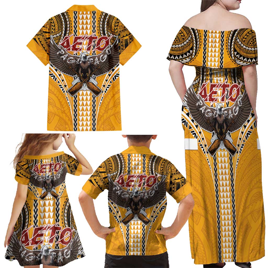 Samoa Pago Pago Aeto Family Matching Off Shoulder Maxi Dress and Hawaiian Shirt Bald Eagle with Polynesian Art Tattoos - Polynesian Pride