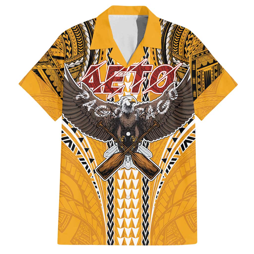 Samoa Pago Pago Aeto Family Matching Off Shoulder Maxi Dress and Hawaiian Shirt Bald Eagle with Polynesian Art Tattoos - Polynesian Pride