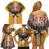 Samoa Pago Pago Aeto Family Matching Off Shoulder Short Dress and Hawaiian Shirt Bald Eagle with Polynesian Art Tattoos - Polynesian Pride