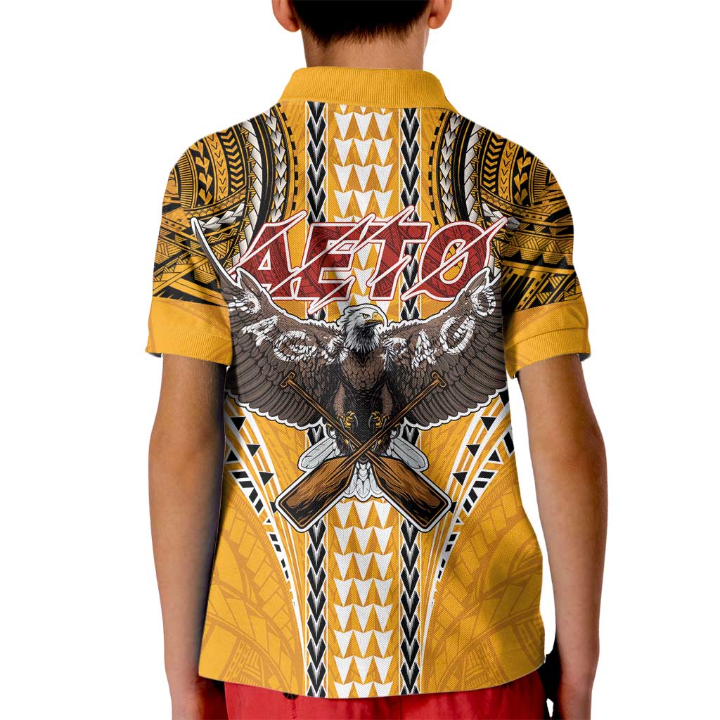 Samoa Pago Pago Aeto Kid Polo Shirt Bald Eagle with Polynesian Art Tattoos - Polynesian Pride
