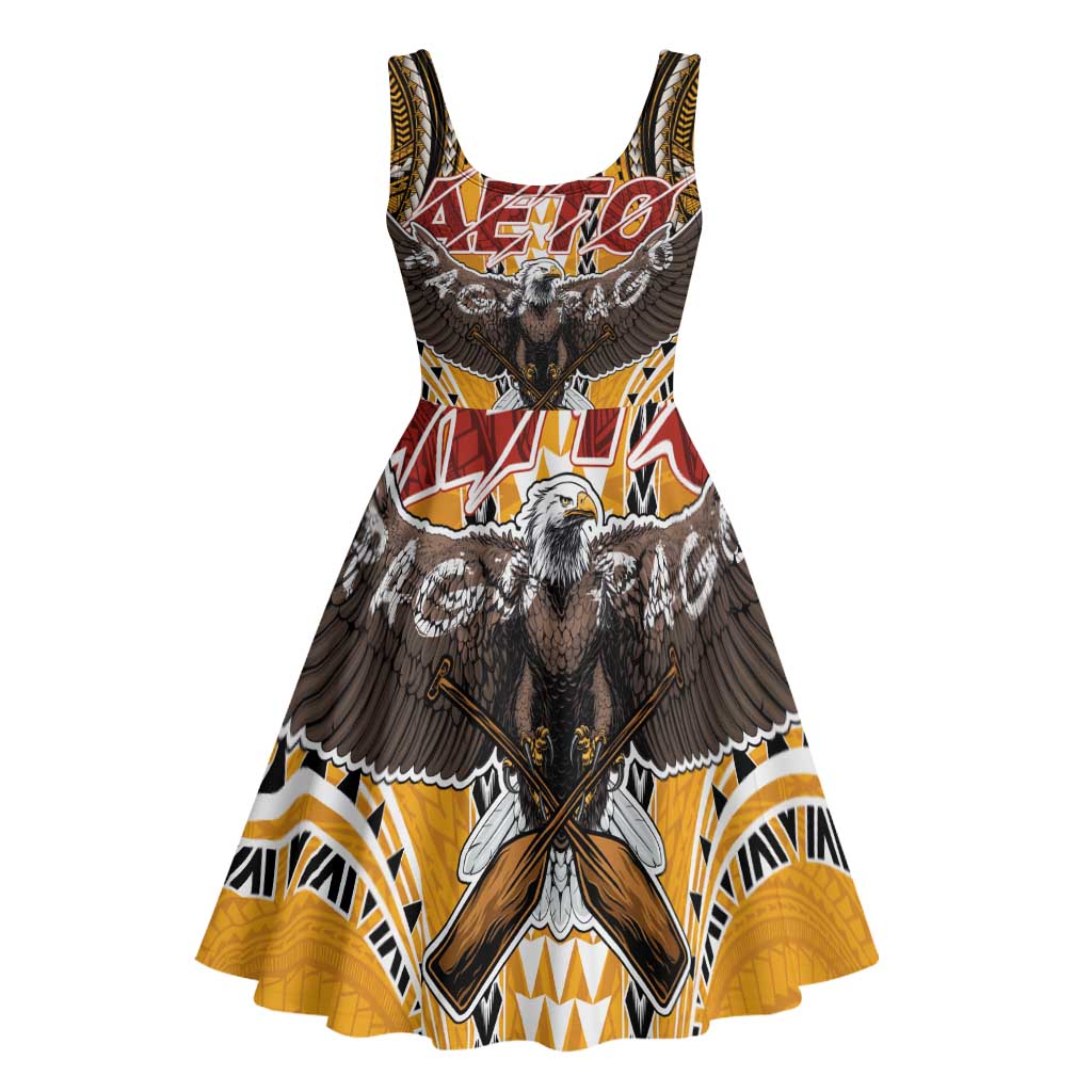Samoa Pago Pago Aeto Midi Dress Bald Eagle with Polynesian Art Tattoos - Polynesian Pride