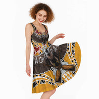 Samoa Pago Pago Aeto Midi Dress Bald Eagle with Polynesian Art Tattoos - Polynesian Pride