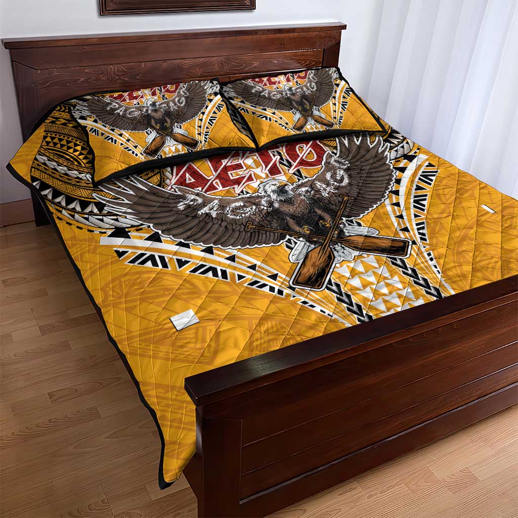 Samoa Pago Pago Aeto Quilt Bed Set Bald Eagle with Polynesian Art Tattoos - Polynesian Pride