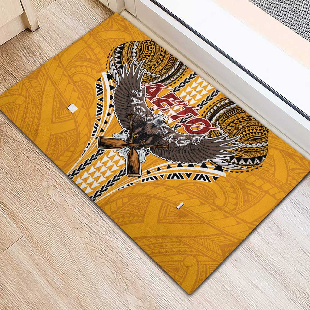Samoa Pago Pago Aeto Rubber Doormat Bald Eagle with Polynesian Art Tattoos - Polynesian Pride