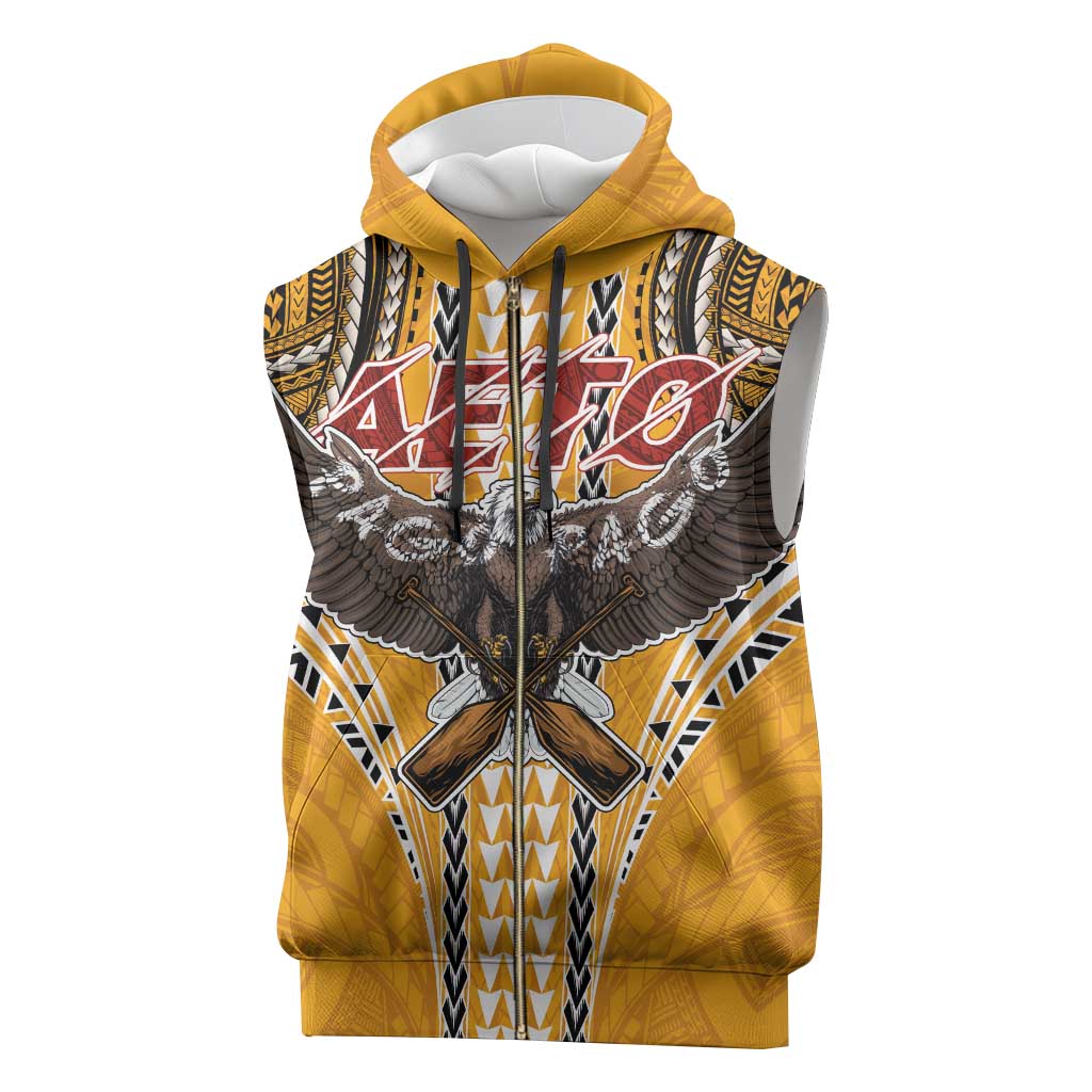 Samoa Pago Pago Aeto Sleeveless Zip Hoodie Bald Eagle with Polynesian Art Tattoos - Polynesian Pride