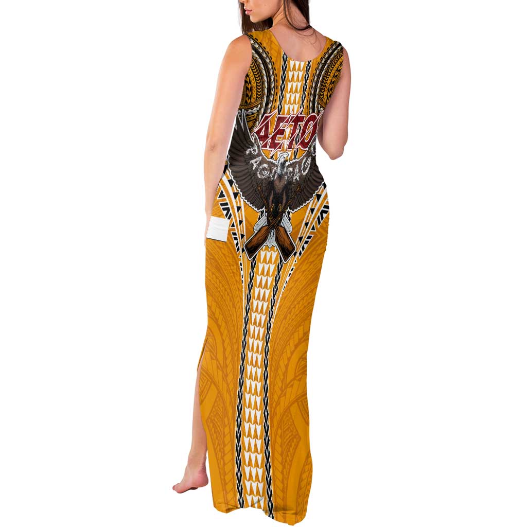 Samoa Pago Pago Aeto Tank Maxi Dress Bald Eagle with Polynesian Art Tattoos - Polynesian Pride