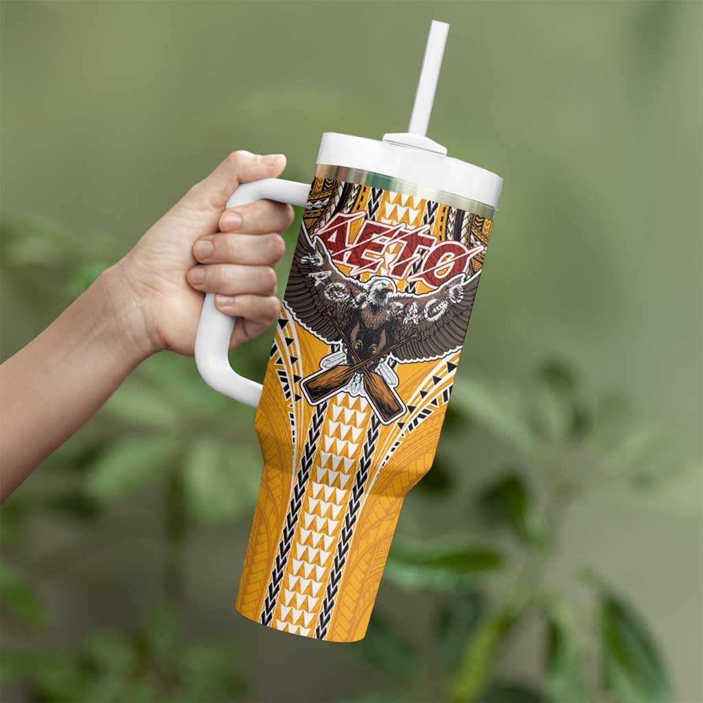 American Samoa Pago Pago Aeto Tumbler With Handle Bald Eagle with Polynesian Art Tattoos LT03 - Polynesian Pride
