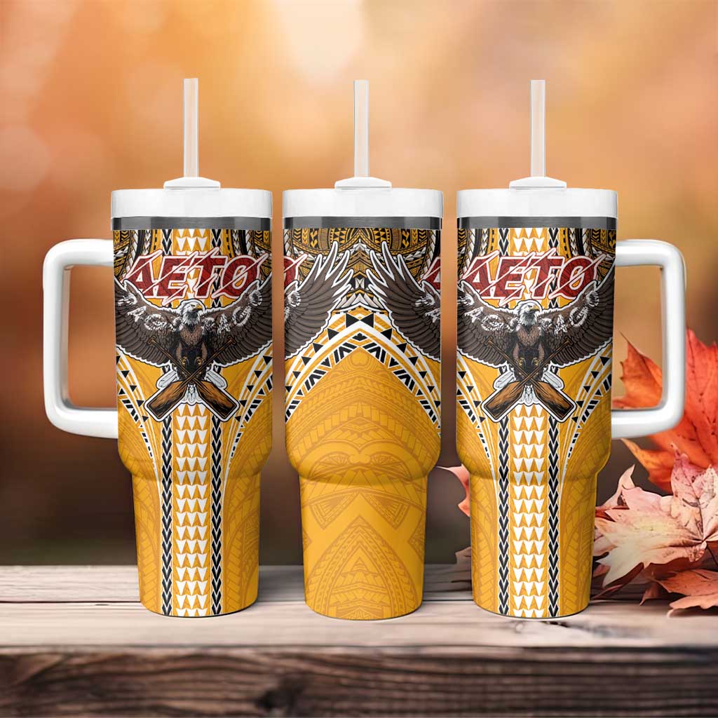 American Samoa Pago Pago Aeto Tumbler With Handle Bald Eagle with Polynesian Art Tattoos LT03 - Polynesian Pride