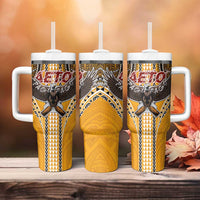 American Samoa Pago Pago Aeto Tumbler With Handle Bald Eagle with Polynesian Art Tattoos LT03 - Polynesian Pride