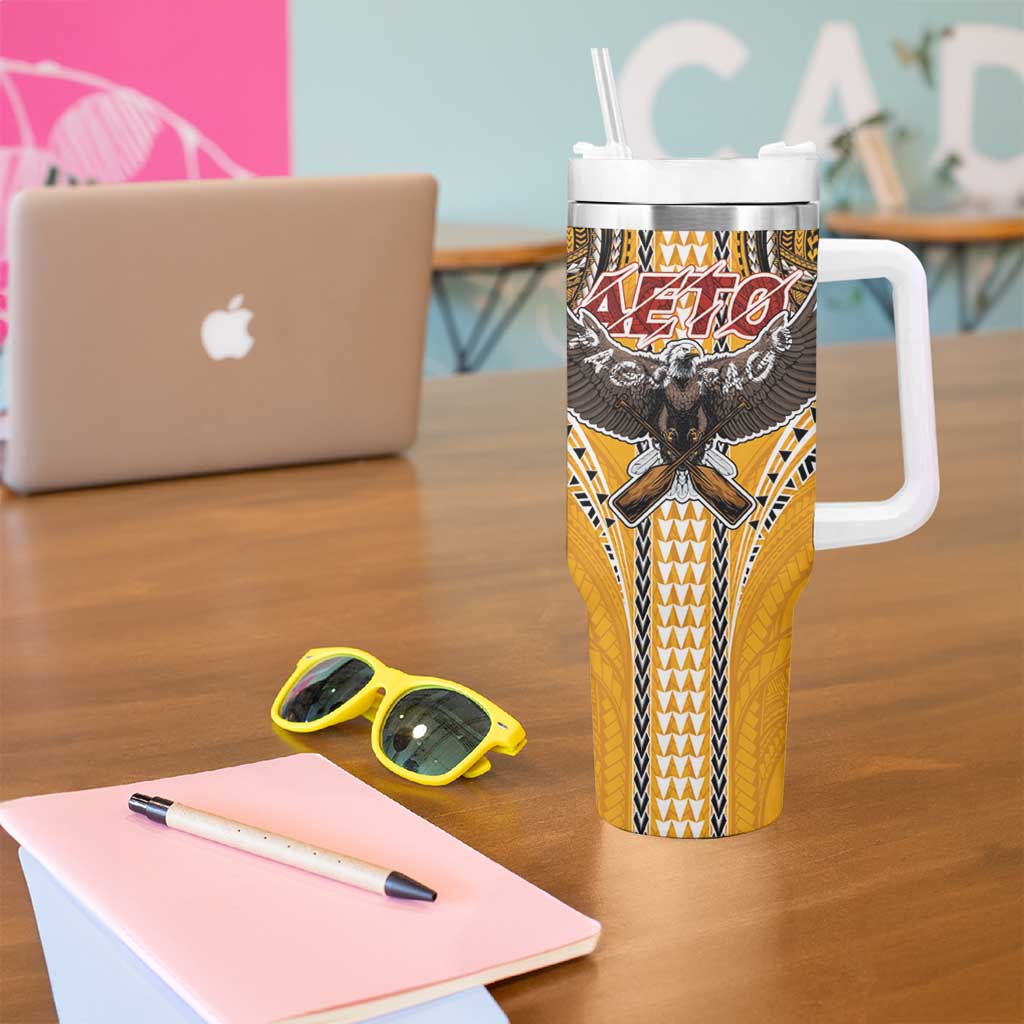 American Samoa Pago Pago Aeto Tumbler With Handle Bald Eagle with Polynesian Art Tattoos LT03 - Polynesian Pride